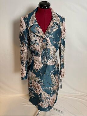 NWT Tahari ASL Skirt Suit Size 10P Teal/Pink/Metallic 2-Piece Set Blazer & Skirt